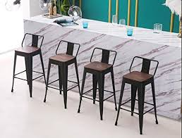Leopard outdoor products shell back bar stools. Haobo Home 24 Low Back Metal Counter Stool Height Bar Stools With Wooden Seat Set Of 4 Barstools Matte Black Metal Counter Stools Bar Stools Counter Stools