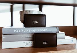 Quality gunmetal color brushed business card holder. Monogrammed Leather Business Card Holder Hinterland Foil