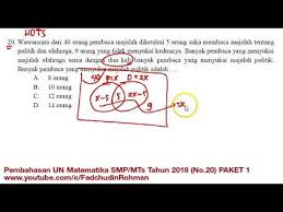 Pembahasan Soal Hots Un Unbk Matematika Smp 2018 Paket 1 No 20 Youtube