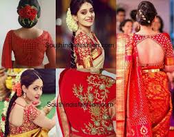 Looking for a pattern to get started with redwork embroidery? Red Embroidered Bridal Blouse Designs South India Fashion