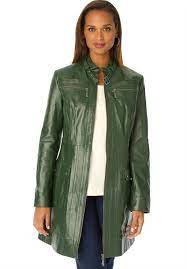 Jessica London Women S Plus Size 3 4 Length Leather Jacket Hunter Green 12 Plus Size Plus Size Leather Jacket Leather Jacket