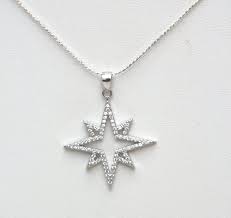 Star Necklace Large Sterling Silver Zircon Stone Women Etsy Star Necklace Silver Star Necklace North Star Necklace