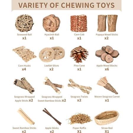 31-pack Natural Rabbit Chew Treat Toys Teeth Health & Boredom/Stress Relief, Enrichment Toys for Guinea Pigs/Chinchillas/Small Animals Indoor/Outdoor,