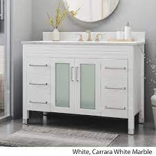 Ariel kensington 61 double sink vanity set with carrera white marble countertop. Holdame Contemporary 48 Wood Single Sink Bathroom Vanity With Carrera Marble Top By Christopher Knight Home On Sale Overstock 25716176