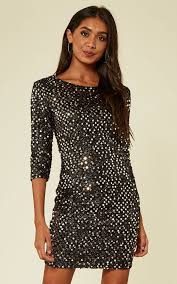 Black Gold Sequin Knitted Metallic Bodycon Dress By Missi London Bodycon Dress Dresses Sequin Midi Dress