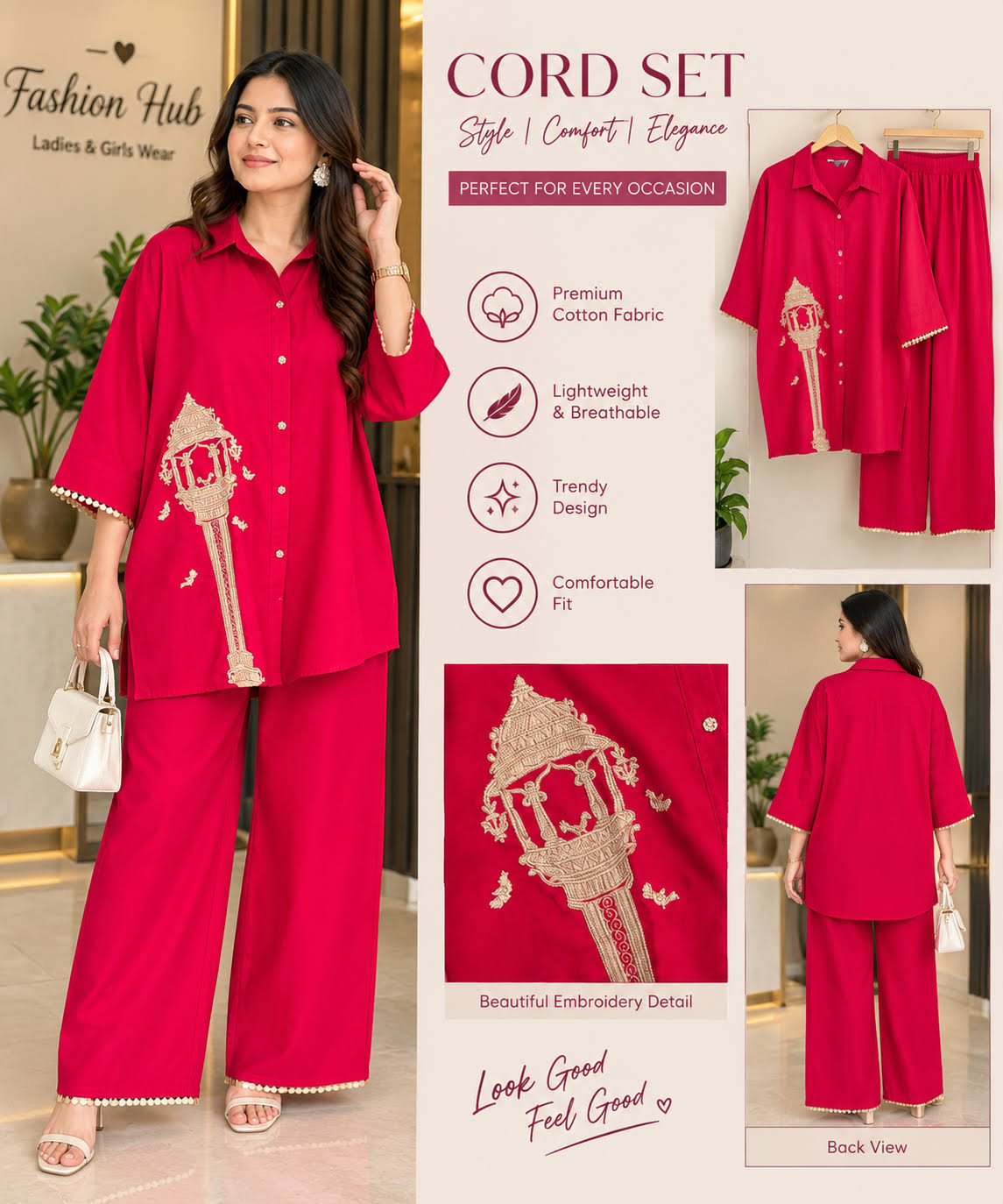 Designer Pink Embroidered Cord Set for product image