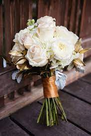 50x white hydrangea roses artificial silk flower heads wedding bouquet diy decor. White Rose And Gold Leaf Bridal Bouquet