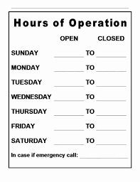 Business Hours Sign Template Fresh Business Hours Template Word Opening Hours Sign Template Business Hours Sign Sign Templates Templates