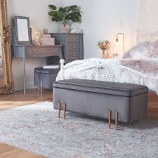 Grey Velvet Storage Ottoman Bench In 2020 Storage Ottoman Bench Rose Gold And Grey Bedroom Storage Bench