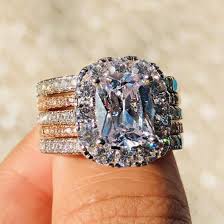 Explore our wide range of beautiful engagement rings, and find the perfect piece to symbolise your love. Cushion Cut White Sapphire 925 Sterling Silver Rose Gold 5 Piece Bridal Sets Lajerrio Jewelry