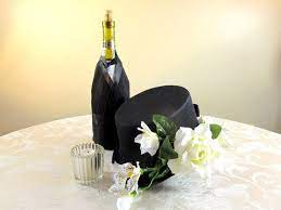 Bottle Tuxedo And Top Hat Wedding Centerpiece Wine Bottle Tux And Black Top Hat With Rose Top Hat Centerpieces Birthday Decor For Him Flower Table Decorations