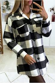 Chemise femme denim chemise carreaux l'automne fantaisie printemps manches longues femme multicolore matelassé pensée. Sur Chemise Matiere Epaisse A Carreaux Noir Et Blanc Mode Femme