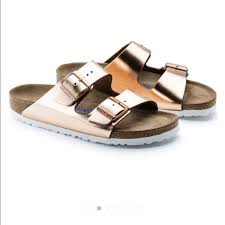 Birkenstock Arizona Rose Gold Birkenstock Shoes Rose Gold Metallic Birkenstocks Color Gold Pink Size 9 Birkenstock Arizona Leather Birkenstock