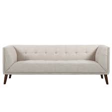 Peridot velvet modern sofa item: Armen Living Hudson Mid Century Button Tufted Sofa In Beige Linen And Walnut Legs Walmart Com Walmart Com