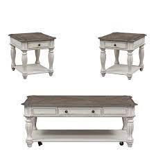 Wide square rustic square coffee table in distressed charcoal brown. 3 Piece Coffee Table And Set Of 2 End Table Set N Rustic White 1911588 Pkg