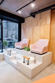 We did not find results for: Designers Makeover Of Montreal Beauty Refuge Is As On Trend And Stylish As Any Of The Looks Coming Out Of This Instagrammable Salon Salon Interior Design Hair Salon Interior Nail Salon Interior