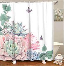 Amazon Com Livilan Fabric Shower Curtain Set With 12 Hooks Tropical Succulent Plants And Butterflies Showe Green Bathroom Decor Butterfly Shower Curtain Decor