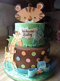 Fisher Price Rainforest Theme A 9 Inch And 6 Inch Cake Made To Match The Fisher Price Rain Baby Shower Cakes For Boys Baby Shower Cakes Jungle Baby Shower Cake