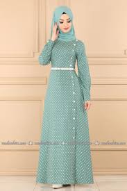 Kemerli Ve Puantiyeli Tesettur Elbise 4060kl398 Mint Moda Selvim Moda Elbise Moda Stilleri