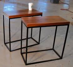 Skinny Walnut And Square Tube Side Tables Modern Glass Coffee Table Coffee Table With Shelf Small Accent Tables