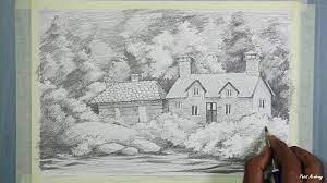 Pencil Drawing How To Draw A Beautiful House Landscape Step By Step Youtube Landscape Steps House Landscape Landscape