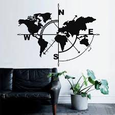 Carte Du Monde En Metal Boussole Decoration Murale En Metal Image 0 Compass Wall Decor Map Compass World Map Wall Art