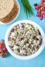 Curry chicken salad, chicken salad, lunch recipe, lunch meal prep, chicken salad no fruit, everything bagel, chicken salad sandwich. Chicken Salad With Grapes And Almonds Simply Whisked