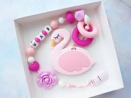 Pacifier Clip With Personalized Baby Pink Flamingo Toy Dummy Chain Flower Pacifier Clip Teething Sil Baby Activity Toys Flamingo Toy Pacifier Clip