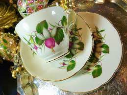 Regency Tea Cup And Saucer Trio Pink White Fuchsia Gold Trim Vintage Set Regency Tea Cups Tea Cup And Saucer