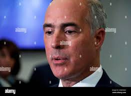 U.S. Sen.Bob Casey, D-PA, is interviewed by reporters following his second  debate with Republican challenger U.S. Rep. Lou Barletta, Friday Oct. 26,  2018, in the studio of KDKA-TV in Pittsburgh. Casey, 58,