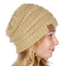 Martha stewart has been a household name for decades. Gold Beige Metallic Yarn Knit Cc Beanie Hat