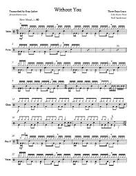 Three Days Grace Without You Three Days Grace Drum Lessons Drums Sheet