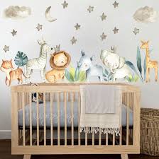 Baby Room Wall Decor Watercolor Safari Wall Stickers Baby Boy Etsy