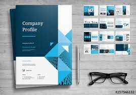Download Stock Template Of Company Profile Layout With Blue Accents Brochure Booklet Template Company Profile Design Company Profile Template Company Profile Layout