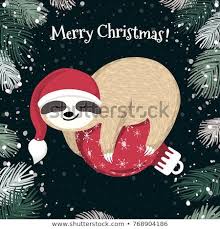 Cute Baby Sloth Sleeping On The Red Christmas Ball Adorable Cartoon Animal Wearing Santa Hat Merry Christmas Cute Baby Sloths Cartoon Animals Sloth Sleeping