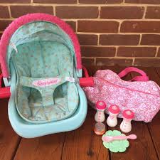 American Girl Bitty Baby Doll Carrier Car Seat Aqua Flowers Diaper Bag Bottles Baby Doll Carrier Doll Carrier Bitty Baby