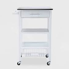 The baskets are made of steel with wooden handles. Hennington Kitchen Cart With Stainless Steel Top White Boraam Target
