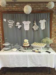 Along with the dessert table, there was a scrumptious food buffet and tea bar set up. Bunt Cakes Lemon Parfaits Cupcake Liner Balls Clothes Line Grey And White Baby Boy Shower Rustic Baby Shower Baby Shower Winter Baby Shower Themes