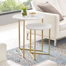 White And Gold 2 Piece V Leg Nesting Side Tables Modern Glam In 2020 Table Decor Living Room Small End Tables Modern Side Table