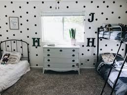 Shared Kid S Room Diy Polka Dot Wall With Brewster Home Kimilove Kids Room Wallpaper Ikea Hack Kids Room Simple Kids Rooms