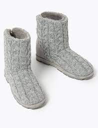 Put your best foot forward in fashion's most sought after footwear styles. Cable Knit Cleated Sole Slipper Boots M S Collection M S