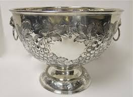 Large Hand Chased Sterling Silver Punch Bowl Centerpiece