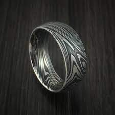 Marbled Kuro Damascus Steel Ring Custom Made Wedding Band Damascus Steel Ring Black Diamond Engagement Ring Set Steel Wedding Bands