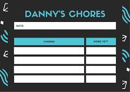 Black And Blue Patterned Teenagers Chore Chart Templates