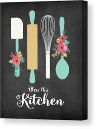 Complete with a mixture of fancy and modern fonts and a decorative scroll in between. Bless This Kitchen Canvas Print Canvas Art By Jo Moulton Kitchen Canvas Art Kitchen Canvas Kitchen Decor Wall Art