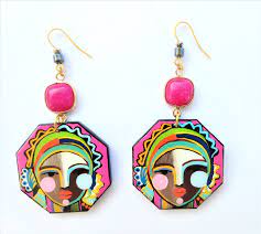 Wooden Painted Earrings African Face Art Dangle Statement Etsy Painted Earrings Art Earrings Painting