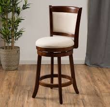 Modern 24 Inch Fabric Swivel Back Counter Height Stool Wood Bar Kitchen Chair Wood Bar Stools Swivel Bar Stools Kitchen Bar Height Chairs