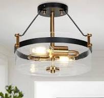 Uolfin Modern Farmhouse Black Semi-Flush Mount, 12.5 in. 2-Light Plated  Gold Kitchen Ceiling Fixture Light with Seeded Glass 628O8YFIQRE67C2