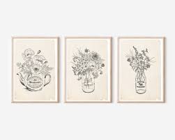 Neutral Botanical Wall Prints, Printable Wall Art Set of 3, Warm Aesthetic  Decor, Minimalist Line Art Print, Line Art Poster Set