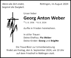 Traueranzeigen von Georg Anton Weber